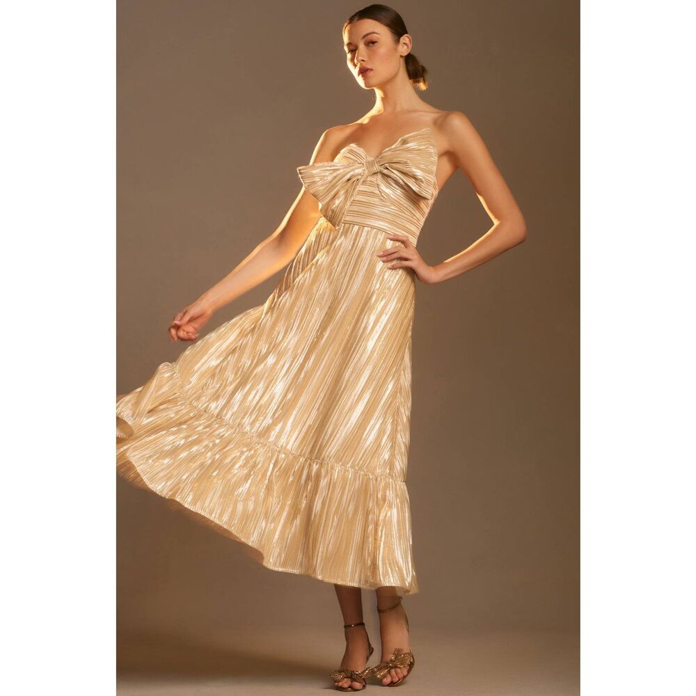 Anthropologie Hutch Bow Shine Midi Dress